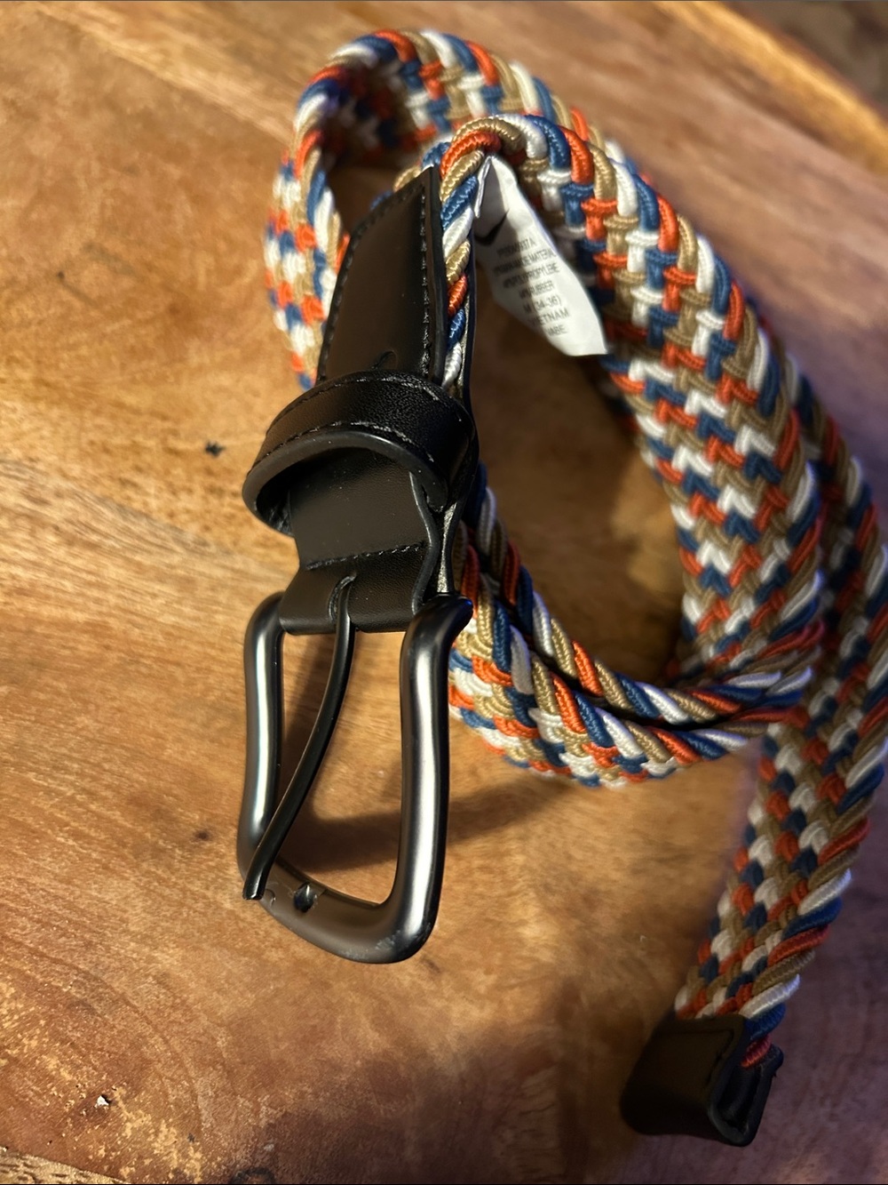 Nike Braided Elastic Belt in Blue, Orange, Cream with Black Trim